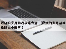 燃烧的岁月游戏攻略大全 （燃烧的岁月游戏攻略大全假声 ）